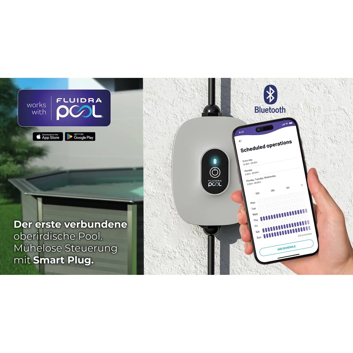 Gre Pool Avantgarde mit Smart Plug Steuerung per App. Rechteckiger WPC Pool mit einfacher Bedienung.