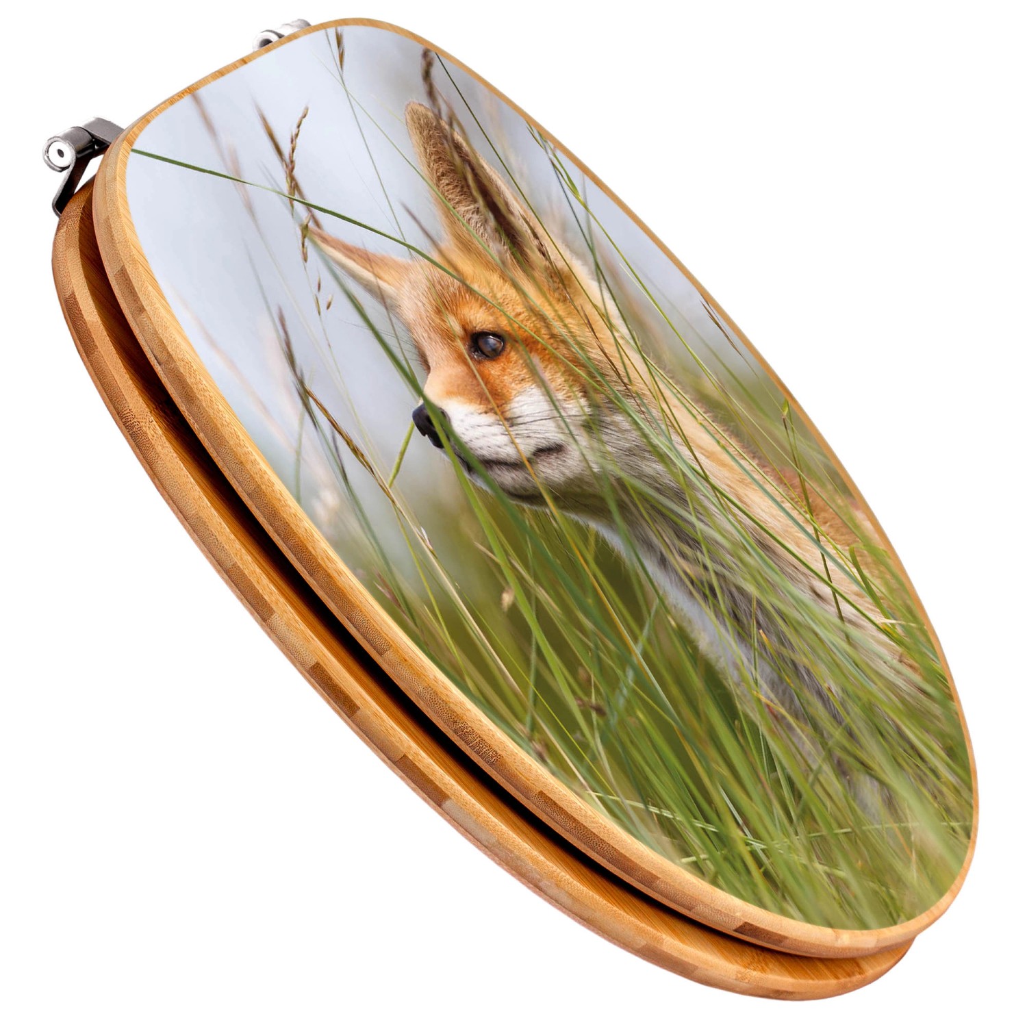 Banjado WC-Sitz aus Bambus mit Fuchs Motiv. Toilettendeckel aus Holz mit Universal Scharnieren.