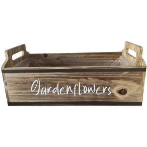 Braune Boltze Kräuterkiste aus Holz mit Aufschrift "Gardenflowers", 17x21x41cm.