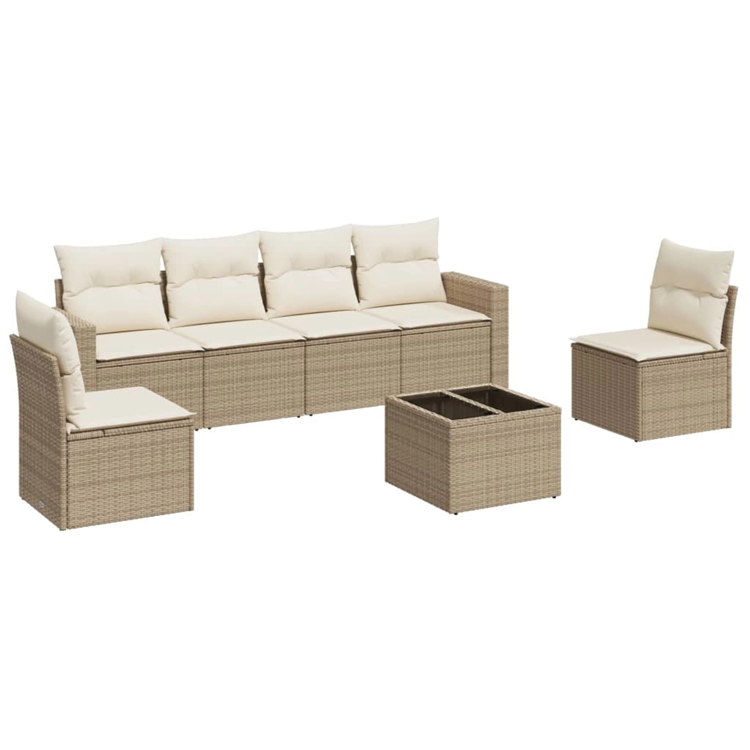vidaXL 7-Tlg Garten-Sofagarnitur mit Kissen Beige Poly Rattan 3218808 günstig online kaufen