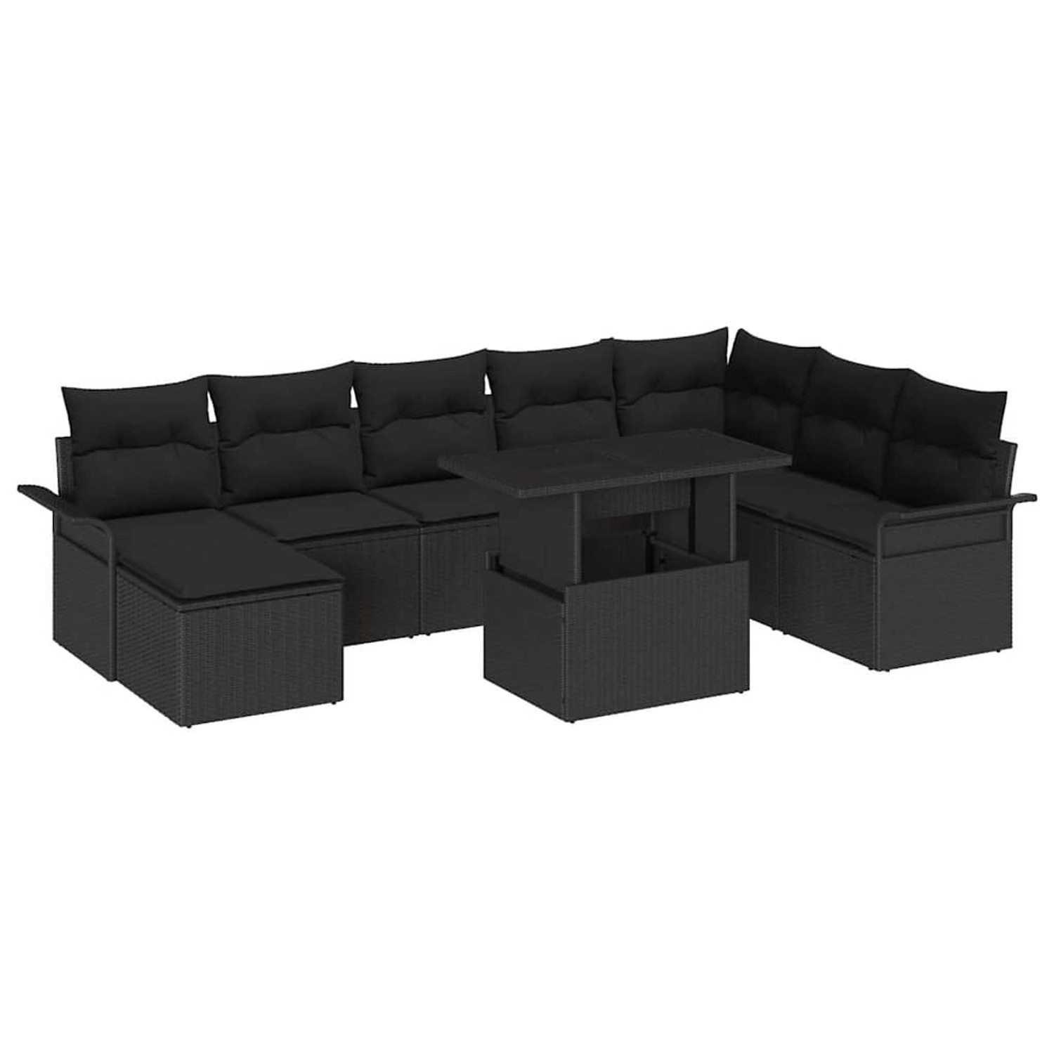 vidaXL Garten-Sofa-Set mit Kissen 9-Tlg Schwarz Poly Rattan 3348339 günstig online kaufen