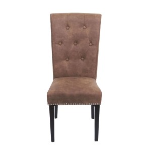 Brauner MCW Esszimmerstuhl Chesterfield im 2er-Set mit dunklen Beinen und Stoffbezug.
