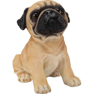 Sitzender Deko-Mops aus Polyresin, braune Gartendekoration, 19x13x20 cm.