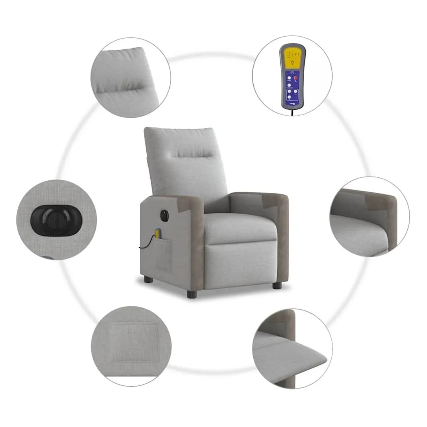 vidaXL Massagesessel Elektrisch Wolkengrau Stoff 3324084_13