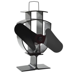 Schwarzer, wärmebetriebener Ofenventilator mit 2 Blättern aus eloxiertem Aluminium für Kamine & Öfen.