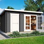 Lasita Gartenhaus Belmont 1 in Carbongrau mit Doppeltür und Flachdach. Holz-Gartenhaus mit 9,15 m² Grundfläche.