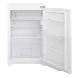 Offener, weißer Telefunken Einbaukühlschrank mit Gefrierfach, 112L, 88cm Nische, Schlepptür.