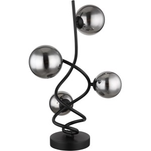 Globo LED-Tischleuchte Riha, schwarz matt, mit vier rauchfarbenen Glaskugeln. Design-Tischlampe.