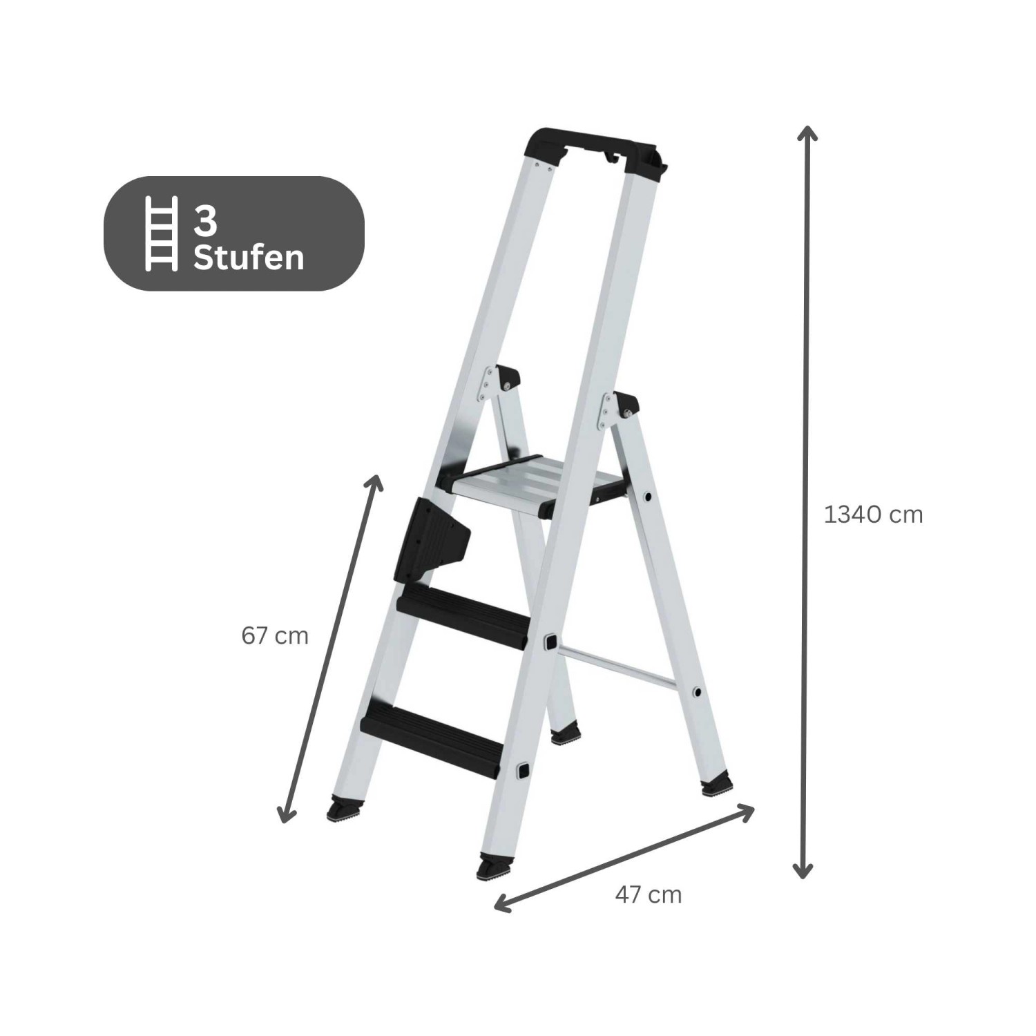 PROREGAL Stufen-Stehleiter mit 3 Stufen und Clip-Step Relax für komfortables Arbeiten.