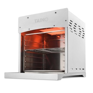 Taino XXL Hochleistungsgrill, Gasgrill bis 800°C mit Pizzastein, Edelstahl, silber.