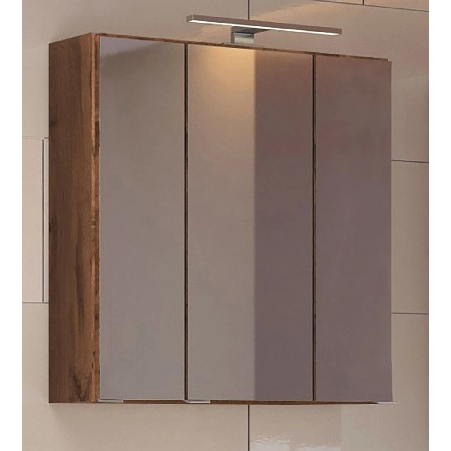 Held Möbel 3D-Spiegelschrank Verona, 60 cm, Wotaneiche mit LED-Leuchte.