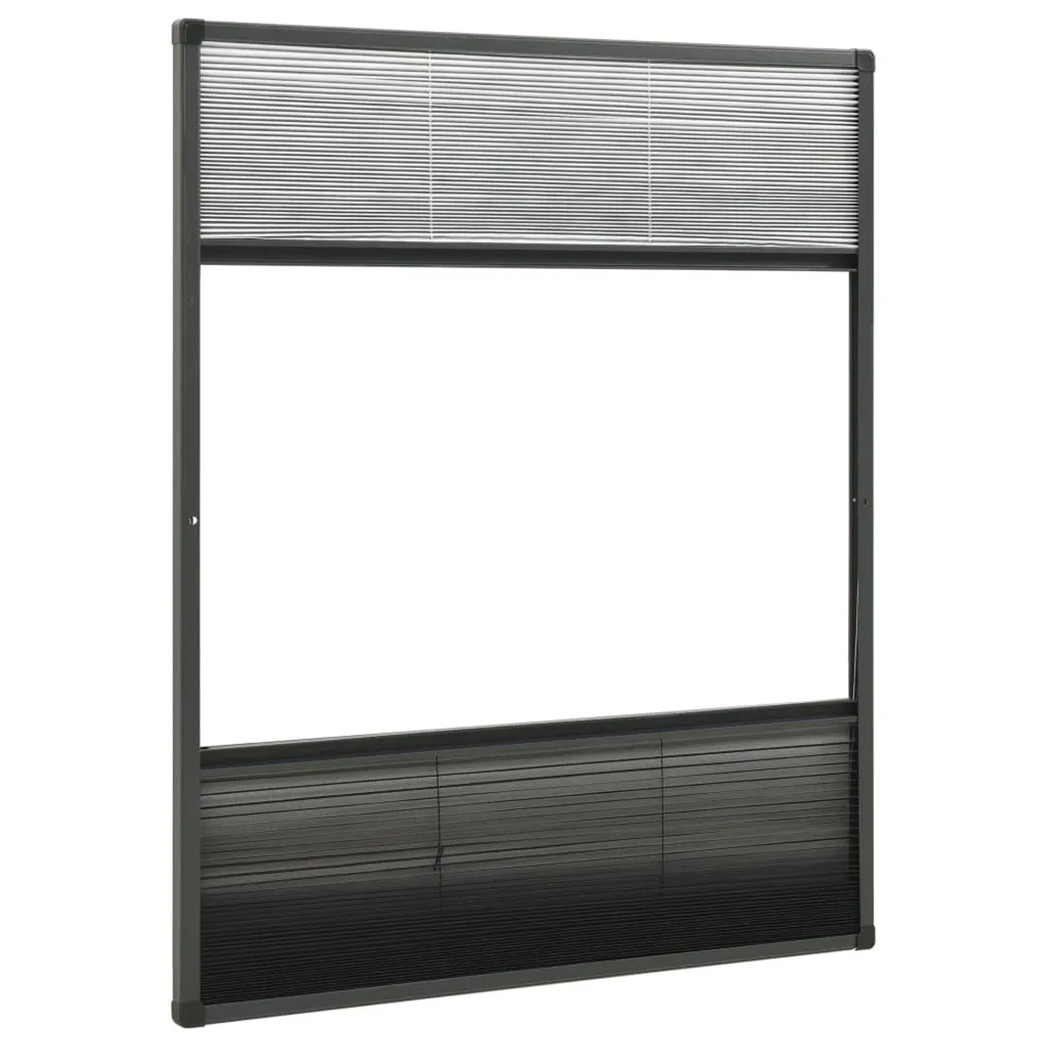 Anthrazitfarbenes Insektenschutz-Plissee mit weißer Jalousie und schwarzem Netz für Fenster, 80x100 cm.