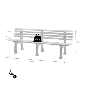 Weiße PROREGAL Gartenbank Antigua für 4 Personen, aus witterungsbeständigem Kunststoff. Parkbank, Sitzbank.