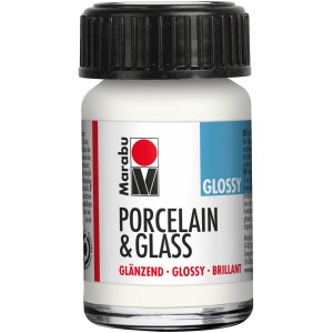 Marabu Porcelain & Glass Glossy Farbe in Weiß, 15ml Flasche für Porzellanmalerei.