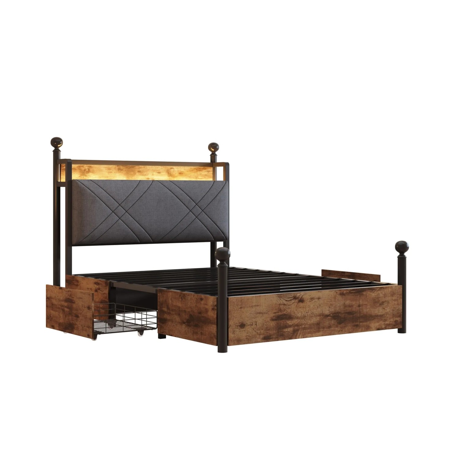 Merax Einzelbett 90x190cm Eisen Baldachin Stauraum Schwarz