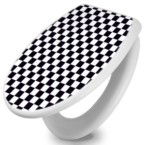 Weißer WC-Sitz mit Absenkautomatik und Karo Schwarz Motiv von Banjado aus Duroplast.