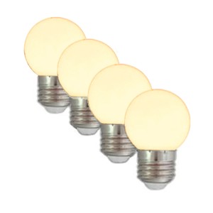 Warmweiße E27 LED Kugellampen für Satisfire Partylichterkette, 4er-Set, ideal für Biergarten & Weihnachtsbeleuchtung.