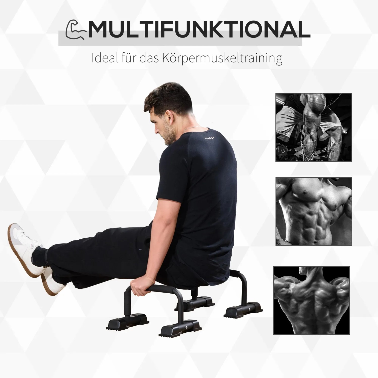 Comioke Liegestützgriffe – 2er Set Parallettes, Push Up Bars, Rutschfest, 150 Kg Belastbarkeit – Für Muskel- Und Krafttraining Zuhause & Im Gym (Grau/Schwarz)