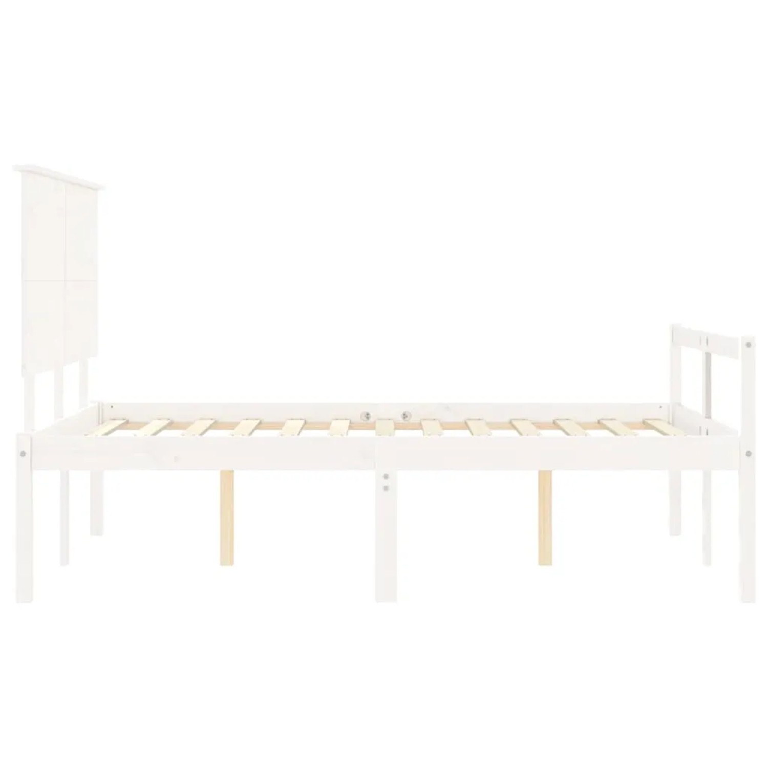 Weißes Massivholzbett 140x190 cm mit Lattenrost und Kopfteil für Schlafzimmer.