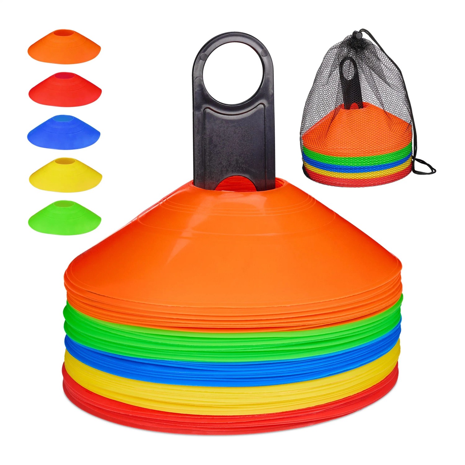 Relaxdays Markierungshütchen 50er Set Kunststoff Bunt Biegsam Stapelbar 5 cm x 19 cm 1 kg