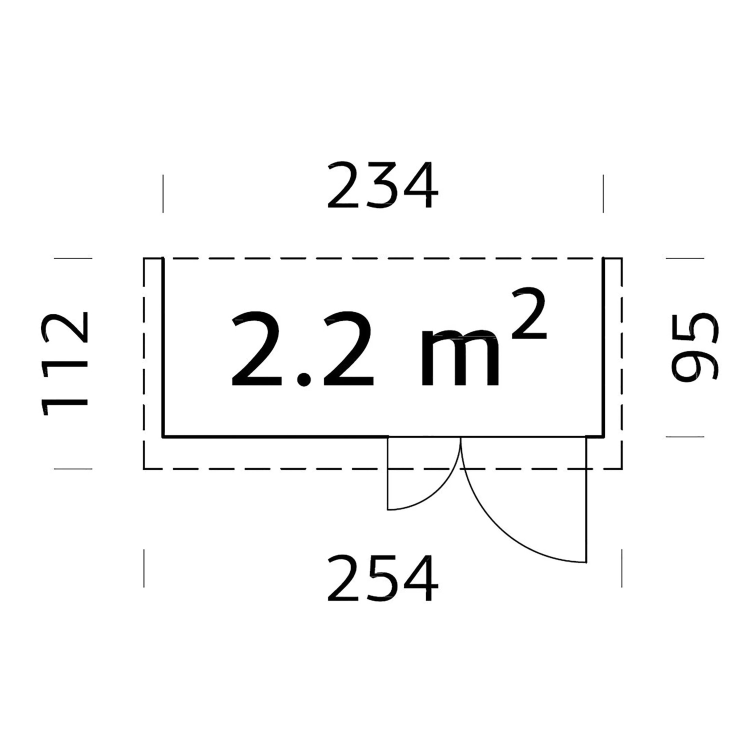 Grundriss Palmako Gerätehaus Leif, 234x95 cm, hellgrau, 2,2 m² Fläche.
