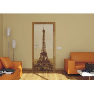 Sanders & Sanders Fototapete Paris Ansicht Beige (90x202 cm) im Wohnraum.