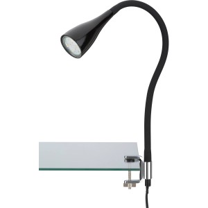 Schwarze Briloner LED-Klemmleuchte mit flexiblem Arm und GU10 Leuchtmittel.
