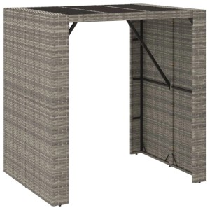 vidaXL Gartenbar-Set, 5-teilig, grau, Rattan, Akazie. Bar-Tisch mit 4 Stühlen für Garten oder Terrasse.