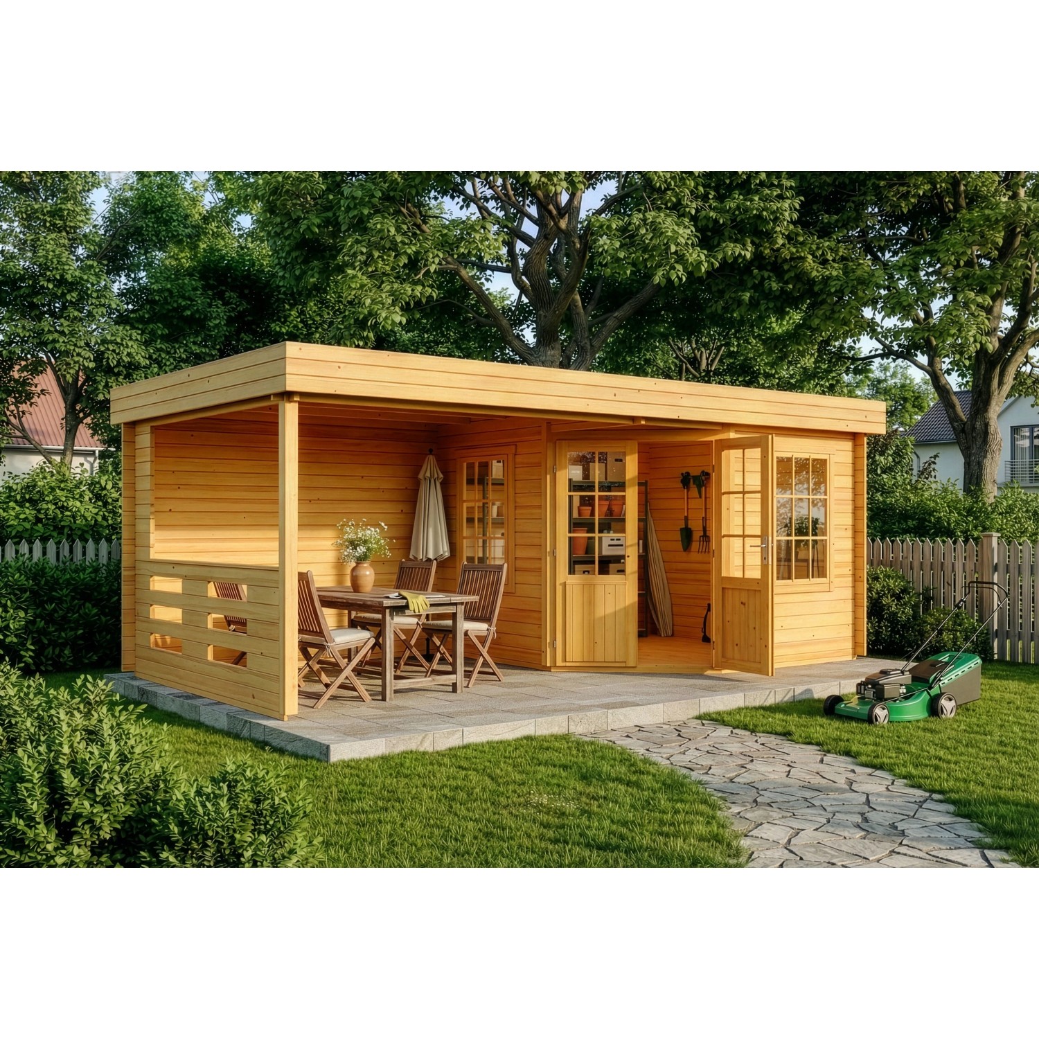 Alpholz Holz-Gartenhaus Hanna 598x322cm Imprägniert Pinie 34mm Wandstärke
