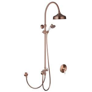 PaulGurkes Duschset Kupfer, Unterputz-Armatur im Retro-Design mit Kopf- und Handbrause.