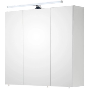 Pelipal Spiegelschrank Quickset 360, weiß glänzend, mit 3 Türen und Aufsatzleuchte.