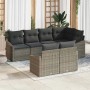 Graues 7-teiliges vidaXL Garten-Sofa-Set aus Poly Rattan für den Außenbereich.