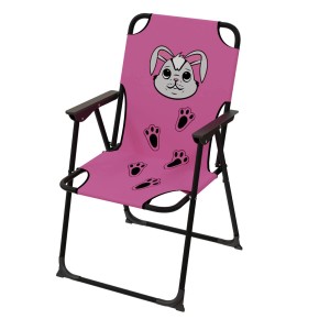 Pinker Kinder Campingstuhl mit Hasenmotiv, ideal für Outdoor und Garten.