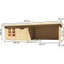 Karibu Holz-Gartenhaus Ängelholm, unbehandelt, mit Pultdach und Anbau, Maße: 370x280 cm.