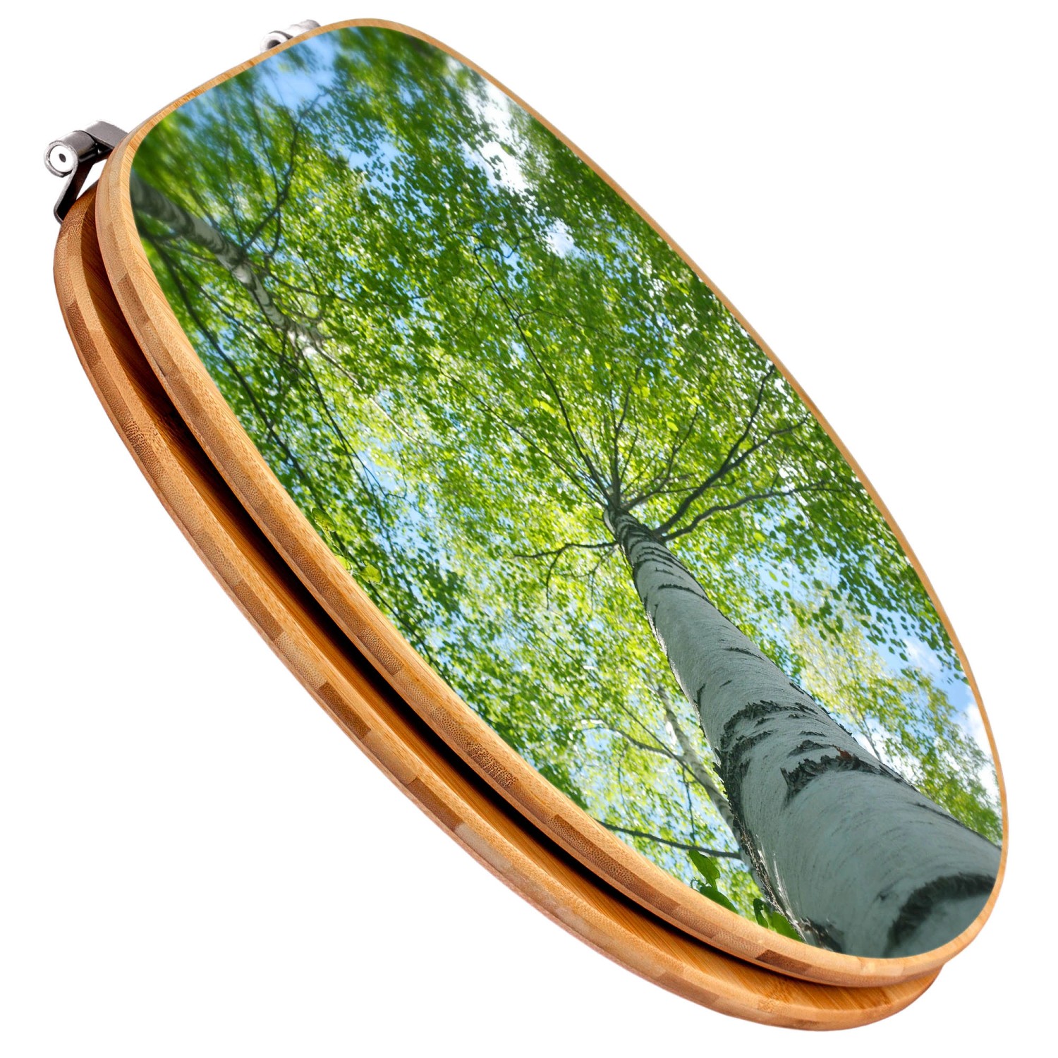 Banjado WC-Sitz aus Bambus mit Birkenmotiv. Toilettendeckel aus Holz für Standard WC.