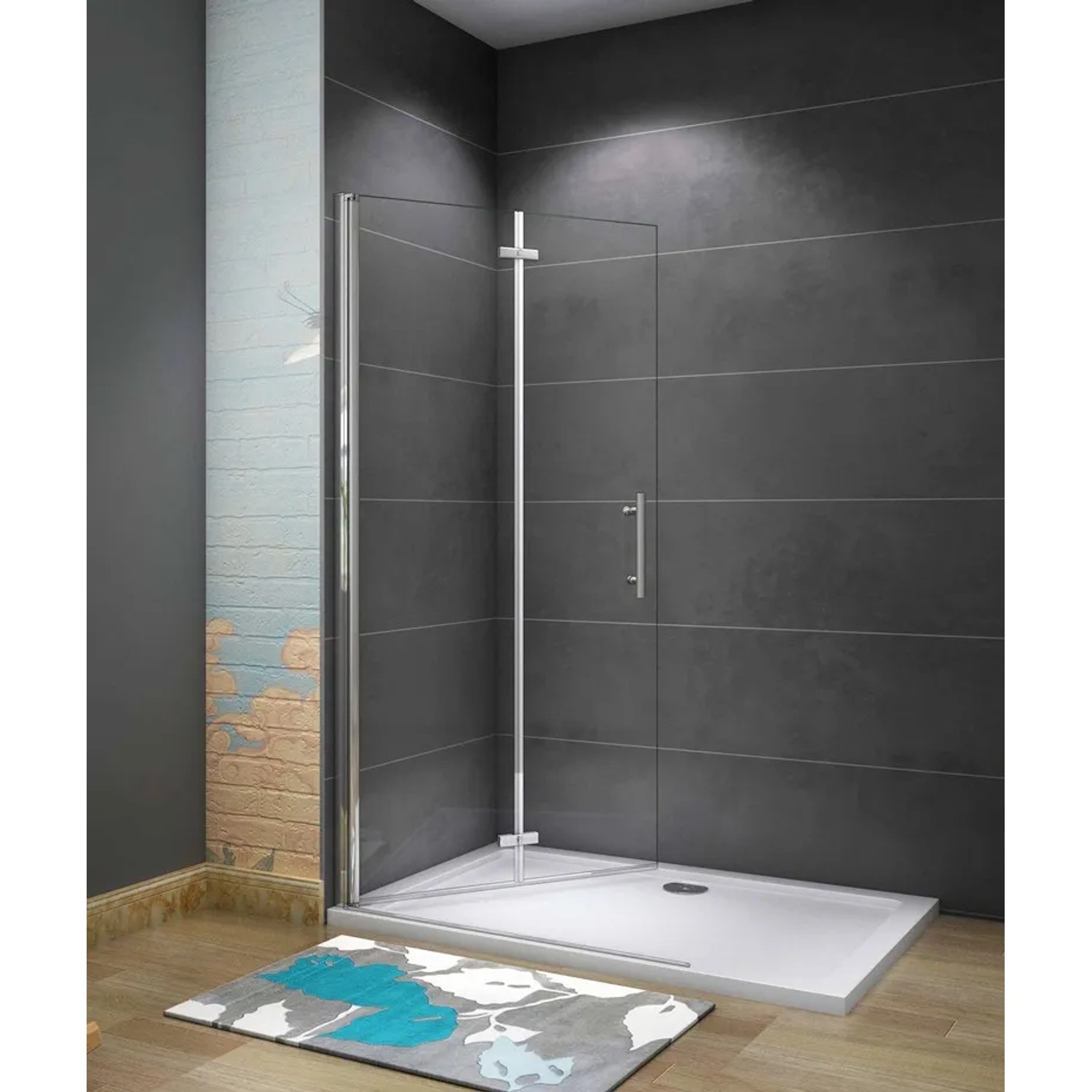 Duschparadies Walk-In Dusche 100x185cm mit Nano Glas und Drehtür, ohne Duschwanne.