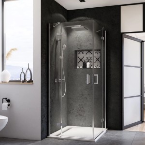 Breuer Eckeinstieg Drehtür Panorama, Chrom/Klarglas, 90x90 cm. Elegante Eckdusche mit CER+ Beschichtung.