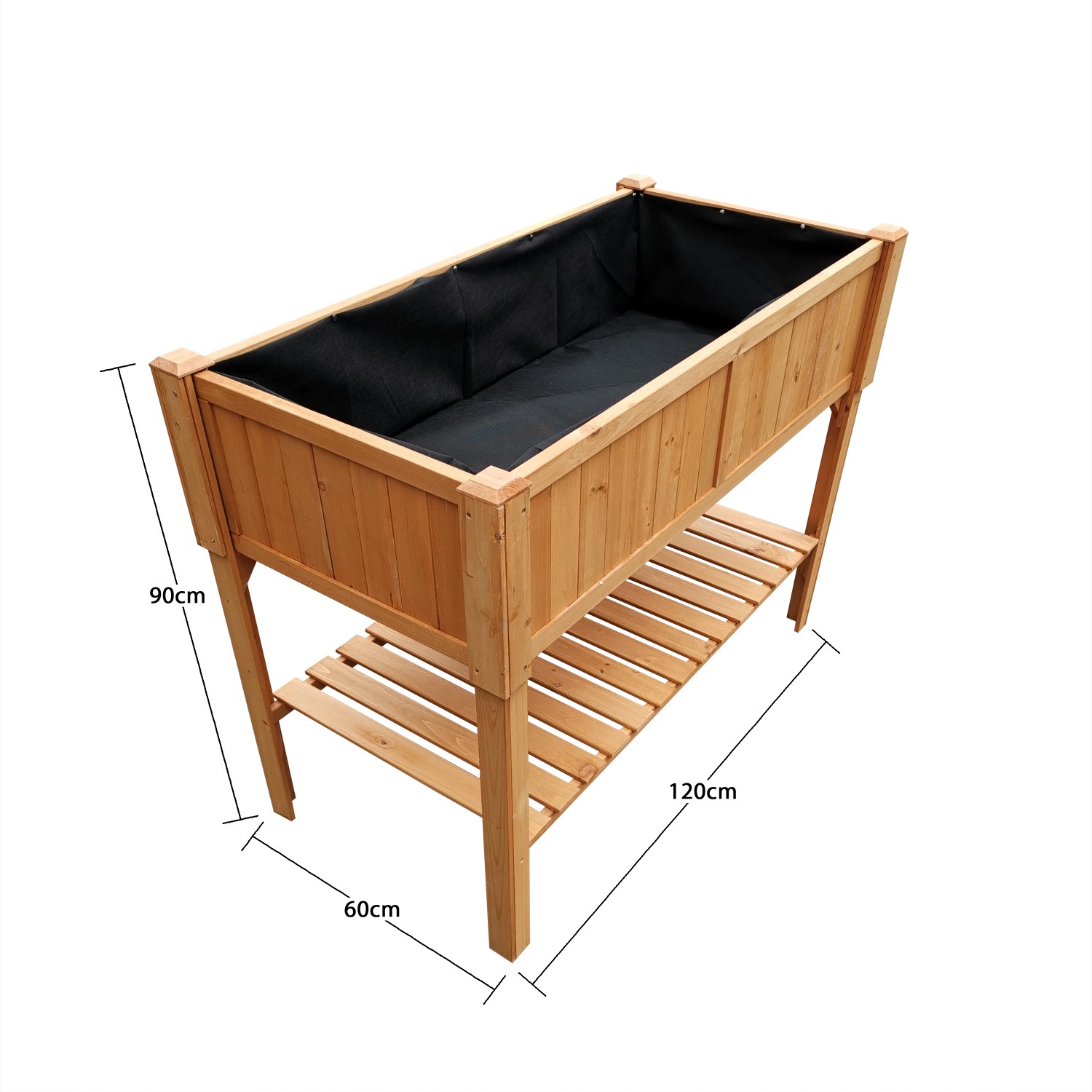 Coemo Kräuterbeet aus Holz mit Pflanzfolie, 120x60x90 cm, mit Ablage.