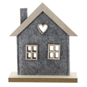 Holzhaus mit Filz, Weihnachtsdeko, 16cm hoch.