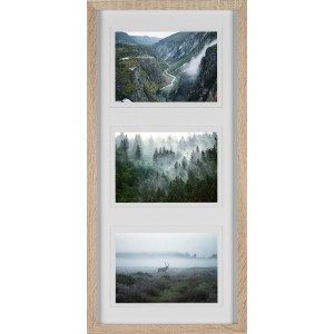 MDF-Bilderrahmen Eiche gekälkt für 3 Fotos, 23x50 cm, breit. Holzrahmen für Wanddeko.