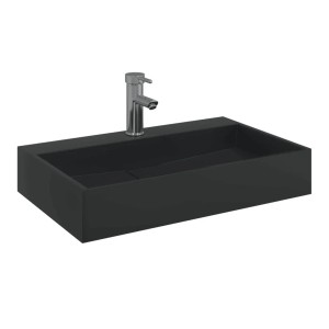 Rechteckiges, mattschwarzes vidaXL Waschbecken aus Mineralguss, 60x38 cm.