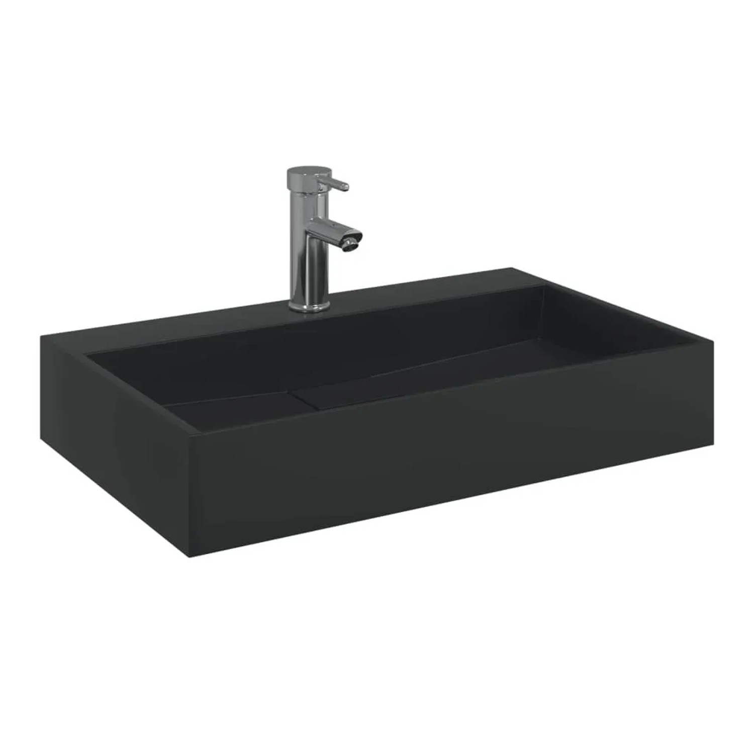 Rechteckiges, mattschwarzes vidaXL Waschbecken aus Mineralguss, 60x38 cm.