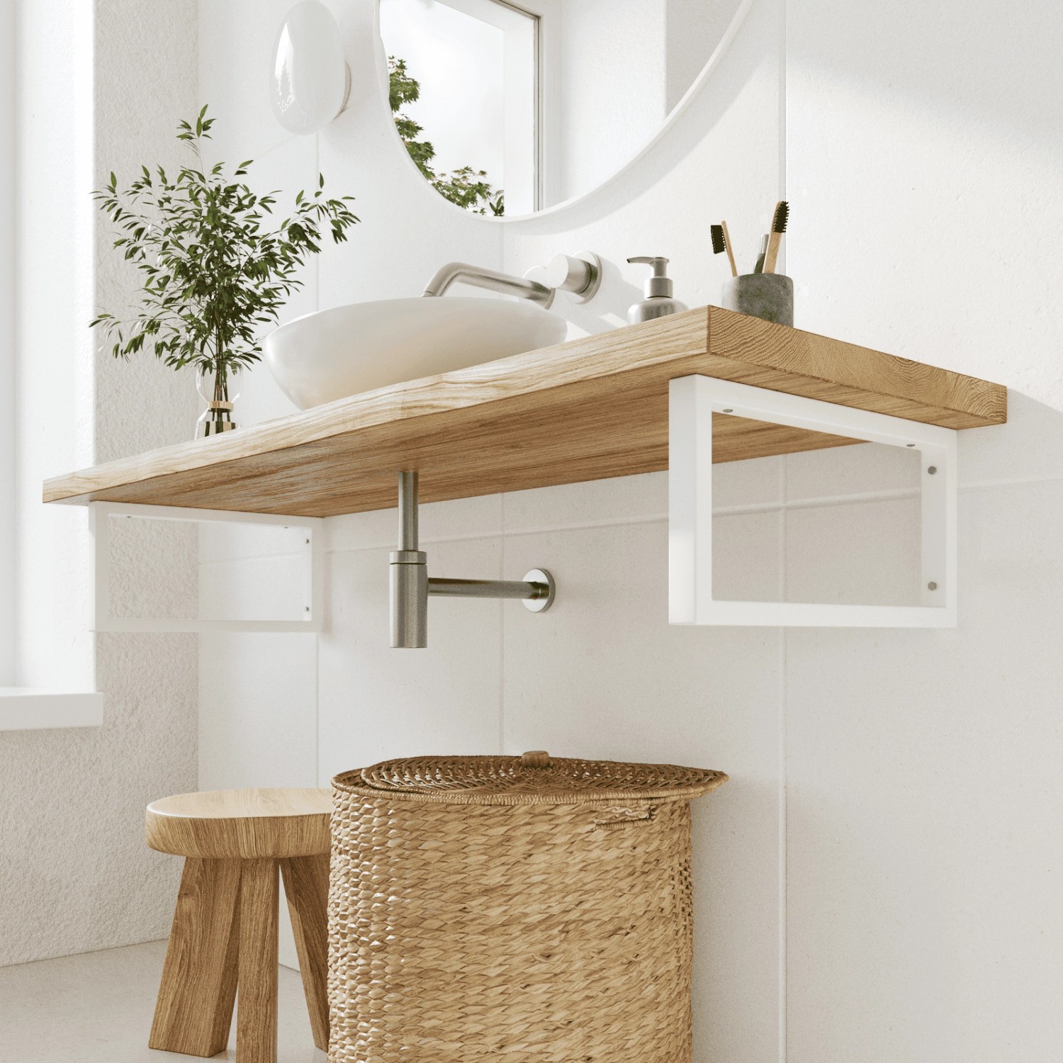 HEVVA Waschtischhalterung RHEIN 20 cm Hoch 45 cm Tief 1 Halter Weiß_4