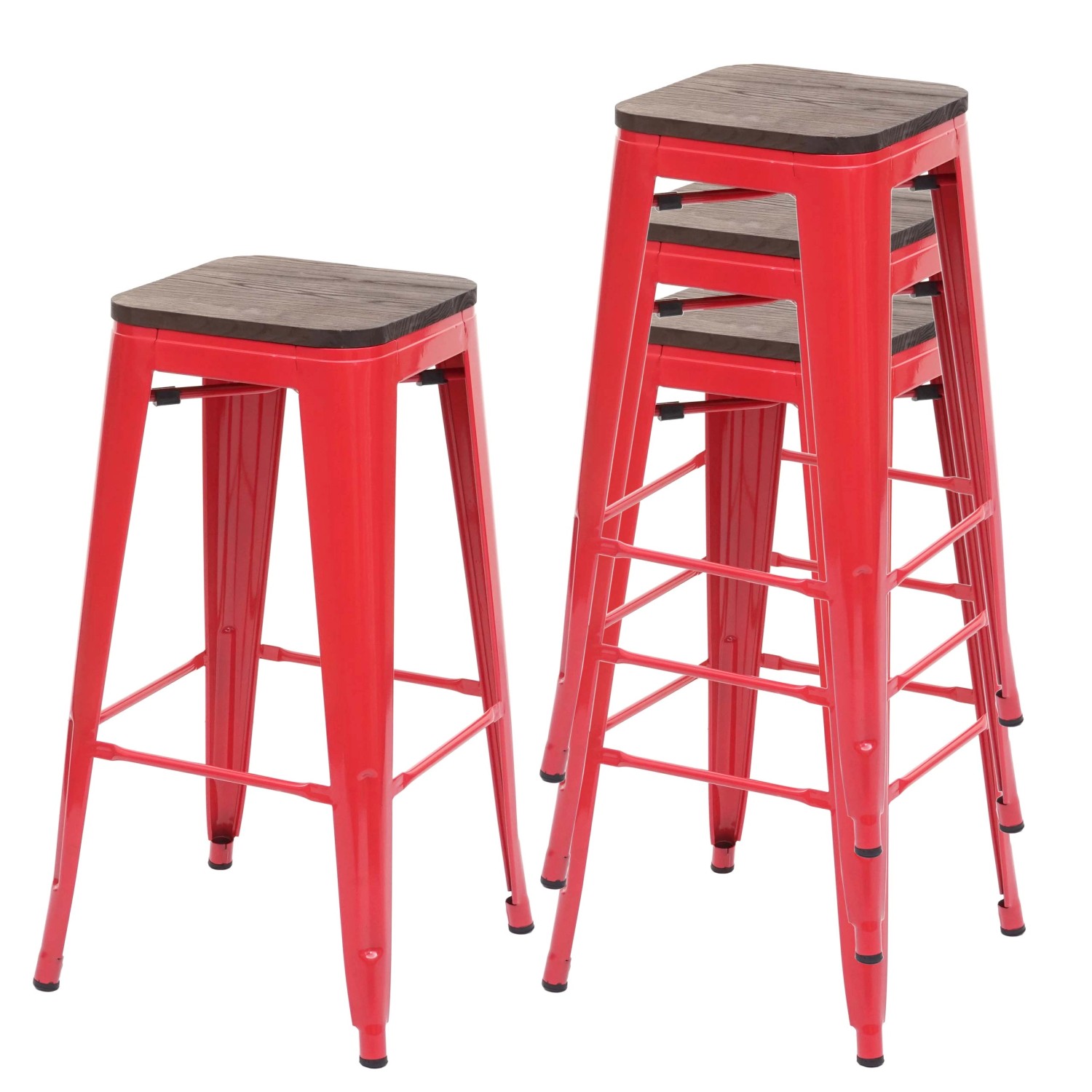 PROREGAL 4er-Set Barhocker Inkl. Holz-Sitzfläche Sitzhöhe 76cm Metall Indus günstig online kaufen