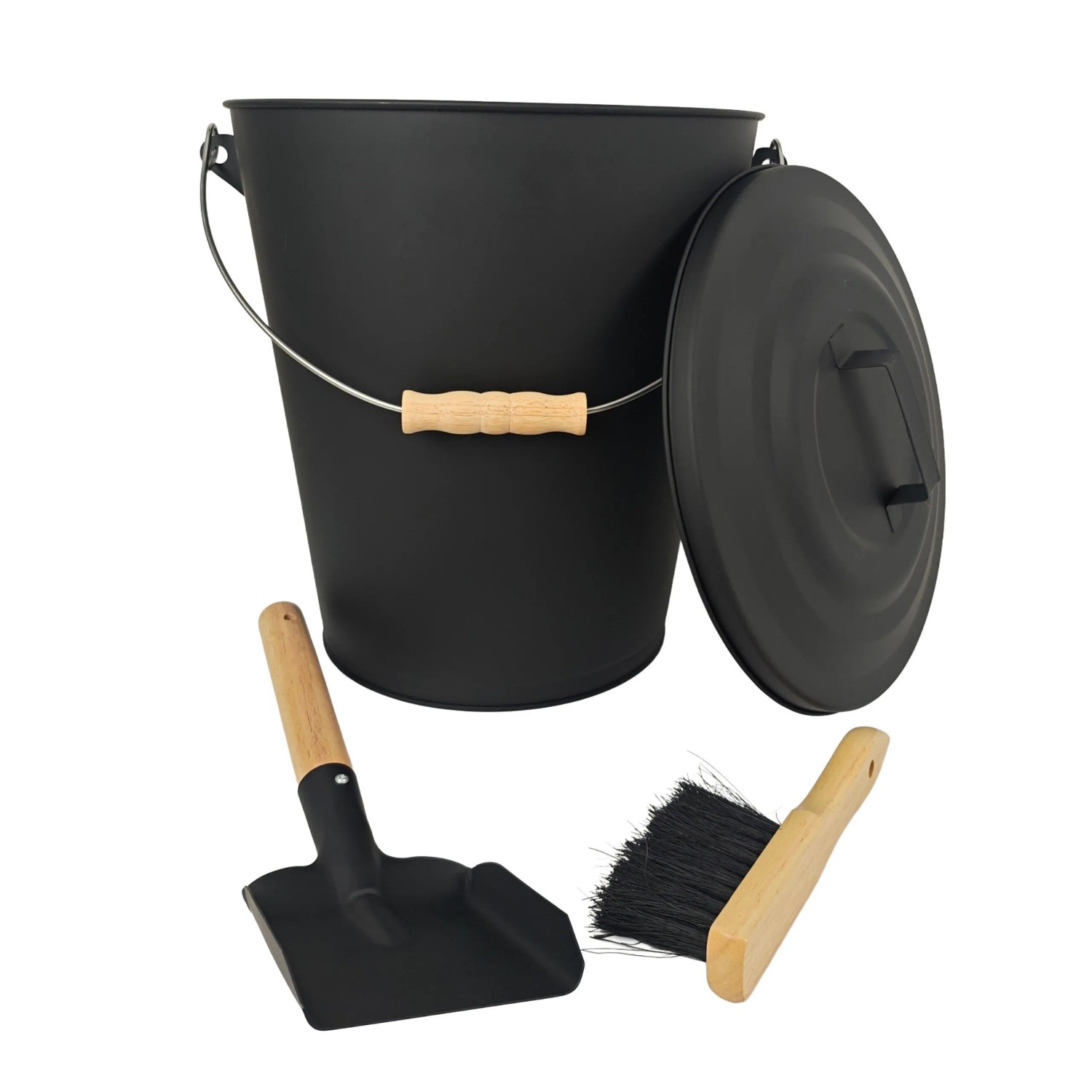 Relaxdays Ascheeimer Eisen Schwarz mit Feger und Schaufel 24,