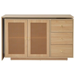 okwish Schreibtisch Eck Computertisch Rattantüren Für Büro Wohnzimmer 126x40x75cm Natur
