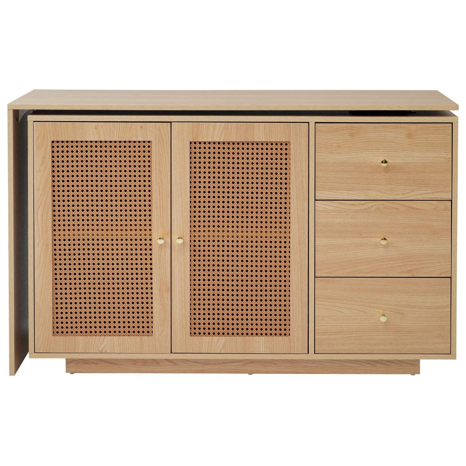 okwish Schreibtisch Eck Computertisch Rattantüren Für Büro Wohnzimmer 126x40x75cm Natur