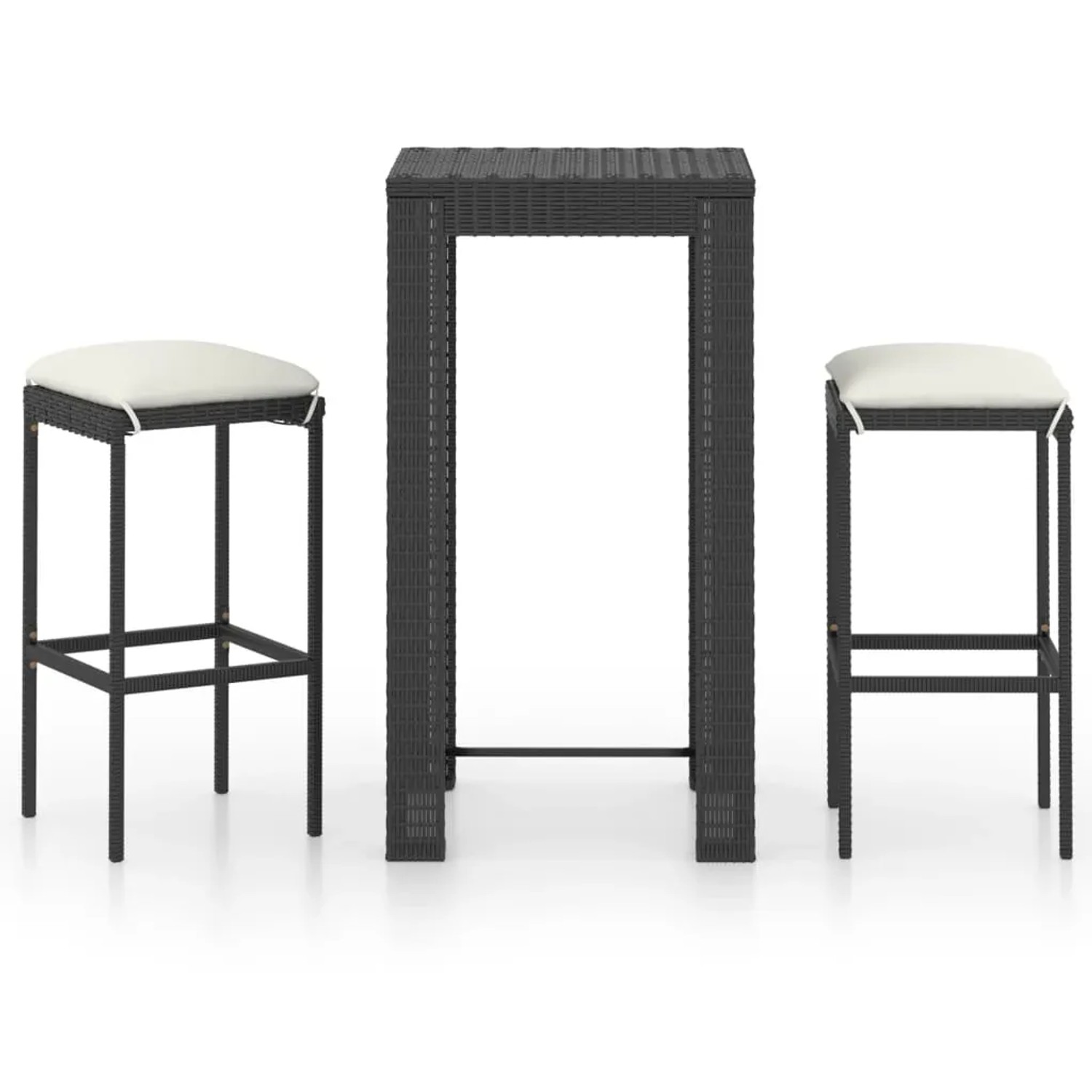 vidaXL 3-Tlg Gartenbar-Set mit Kissen Poly Rattan Schwarz 3064775
