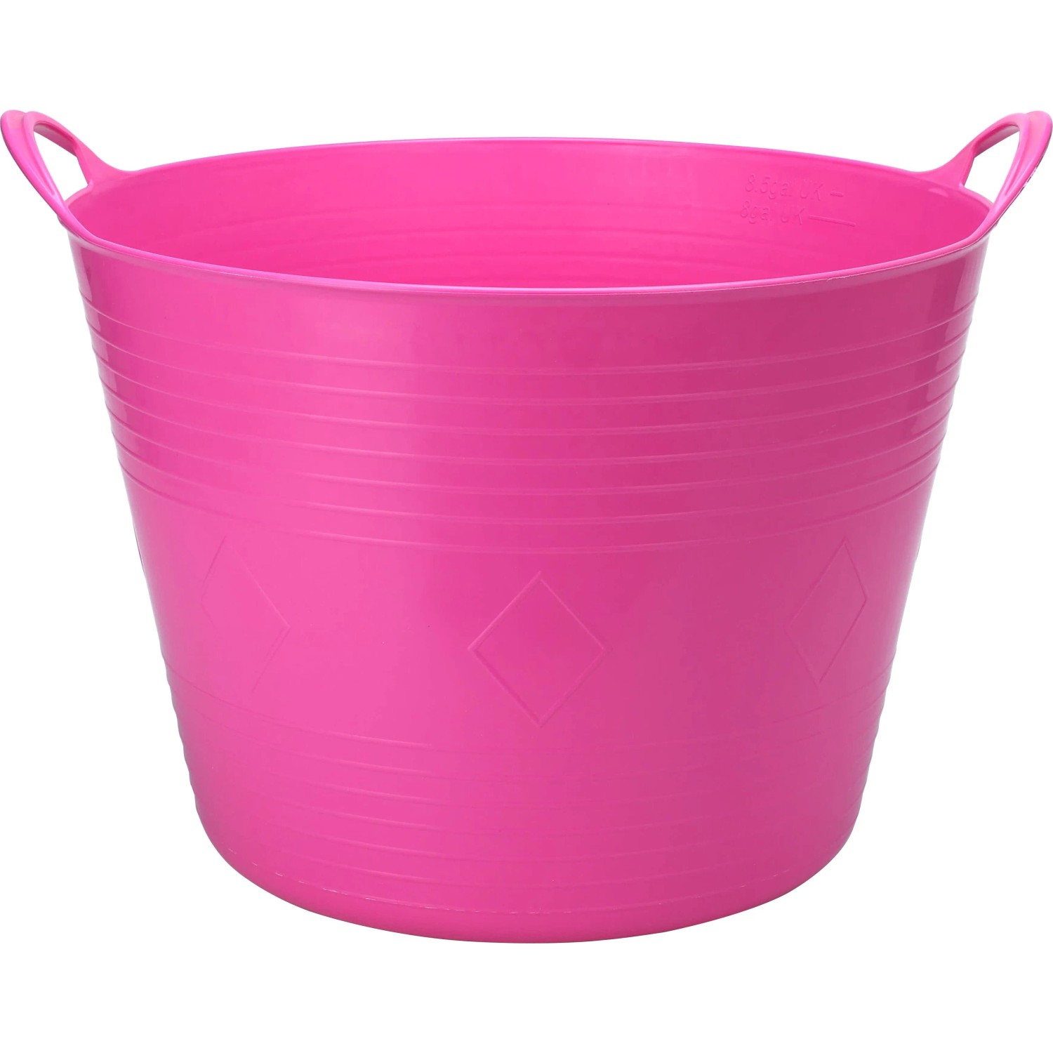 Pinker, flexibler Gummi-Eimer (43 l) von Sunny Garden mit zwei Griffen.