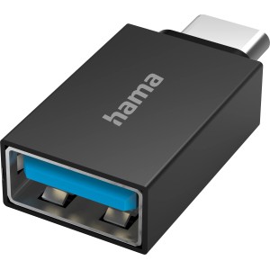 Schwarzer Hama USB-OTG-Adapter mit USB-C-Stecker auf USB-Buchse (USB 3.2 Gen 1).